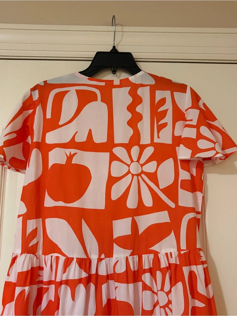 Women’s Orange & White Printed Tiered Dress - Picture 6 of 13